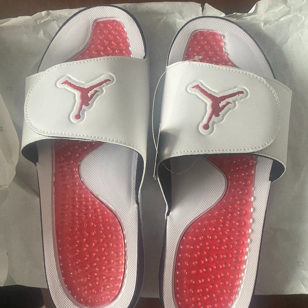 Air Jordan Hydro Slide White Fire Red. Size 12M US DEADSTOCK